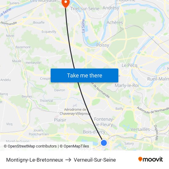 Montigny-Le-Bretonneux to Verneuil-Sur-Seine map