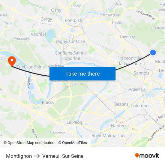 Montlignon to Verneuil-Sur-Seine map