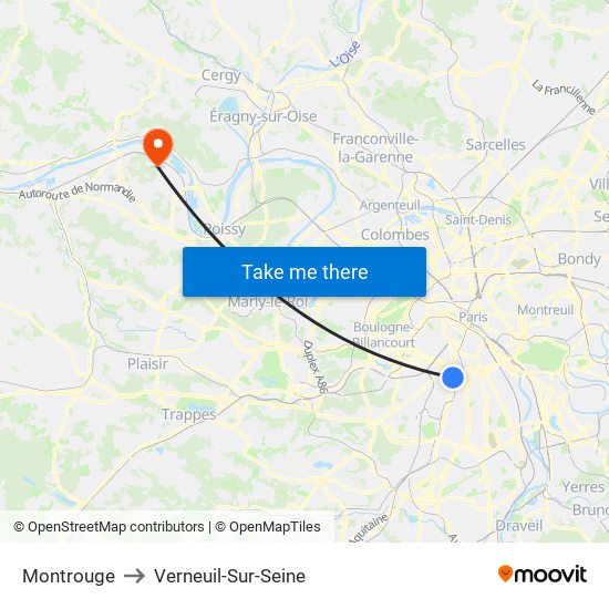 Montrouge to Verneuil-Sur-Seine map
