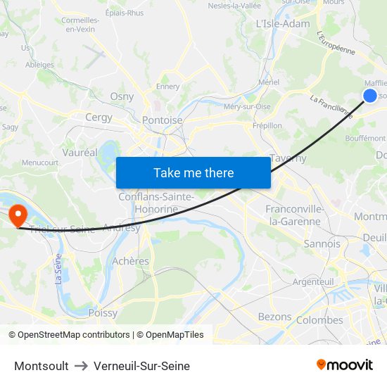 Montsoult to Verneuil-Sur-Seine map