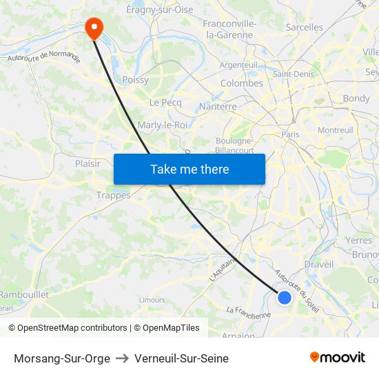 Morsang-Sur-Orge to Verneuil-Sur-Seine map