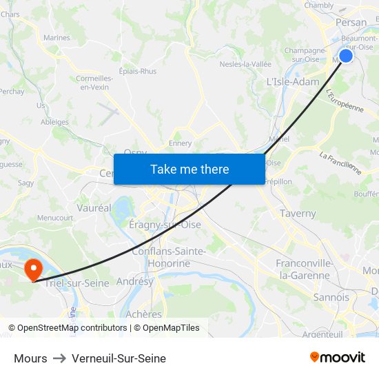 Mours to Verneuil-Sur-Seine map