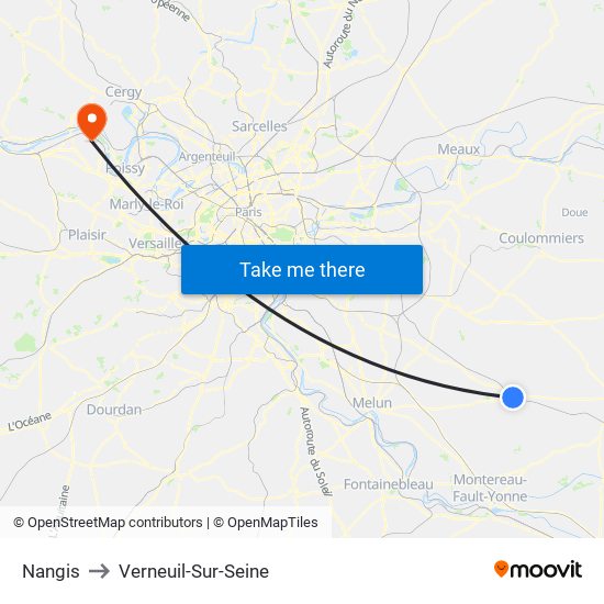 Nangis to Verneuil-Sur-Seine map