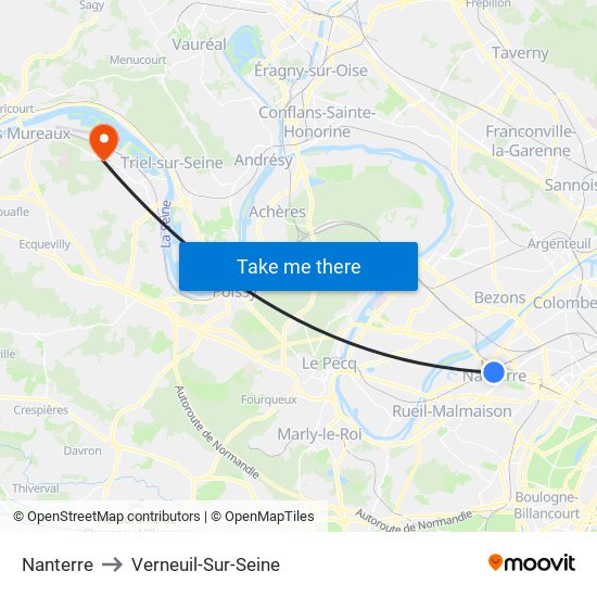 Nanterre to Verneuil-Sur-Seine map