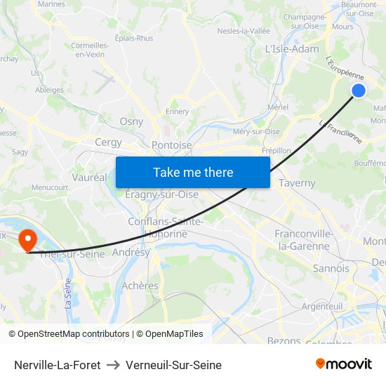 Nerville-La-Foret to Verneuil-Sur-Seine map