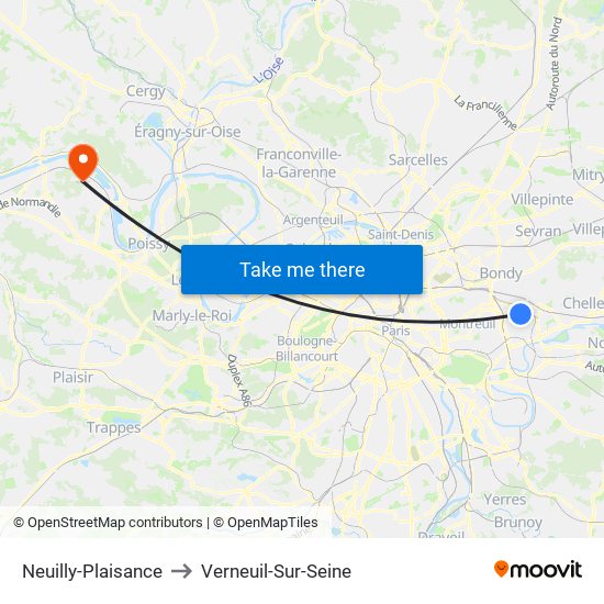 Neuilly-Plaisance to Verneuil-Sur-Seine map