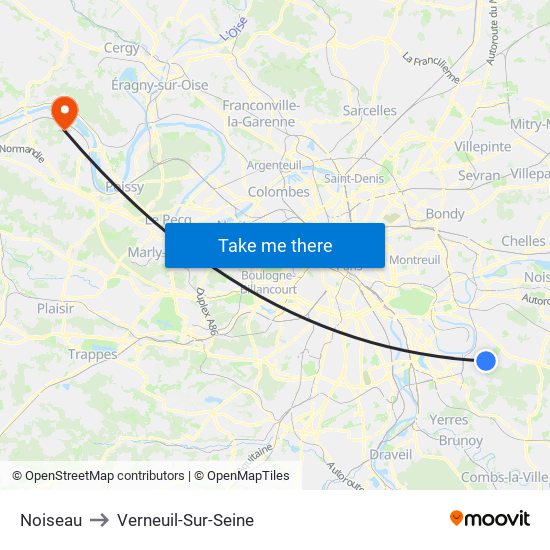 Noiseau to Verneuil-Sur-Seine map