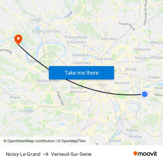 Noisy-Le-Grand to Verneuil-Sur-Seine map