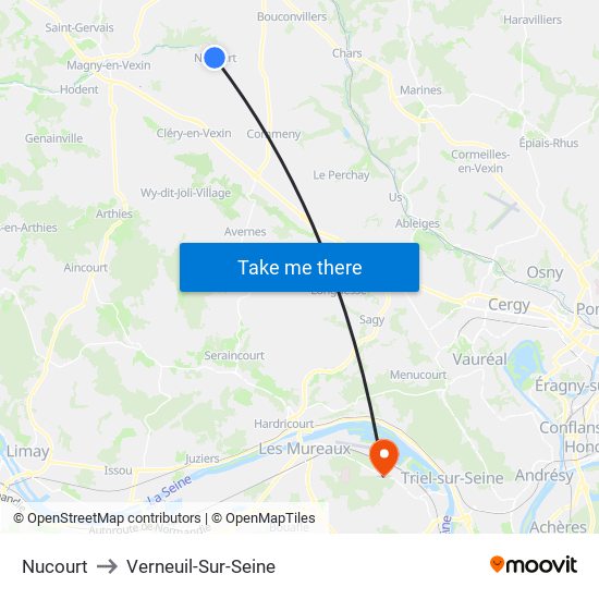 Nucourt to Verneuil-Sur-Seine map