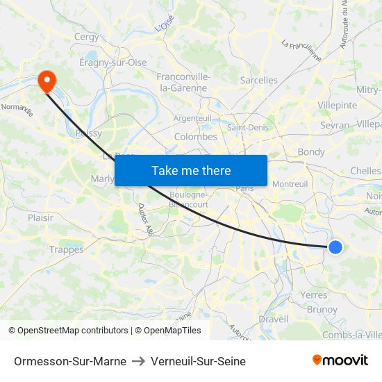 Ormesson-Sur-Marne to Verneuil-Sur-Seine map