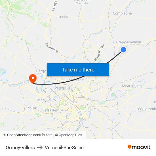 Ormoy-Villers to Verneuil-Sur-Seine map