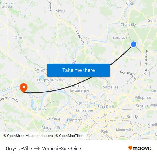 Orry-La-Ville to Verneuil-Sur-Seine map