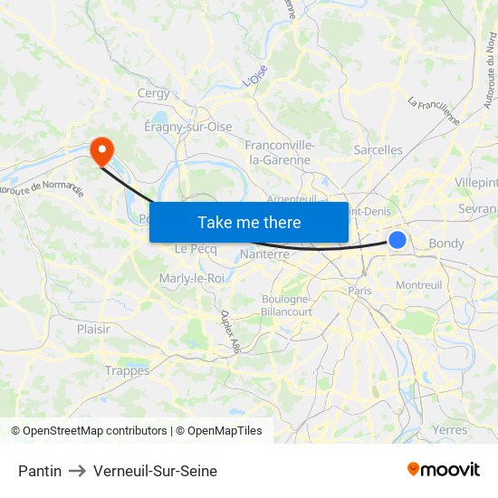 Pantin to Verneuil-Sur-Seine map