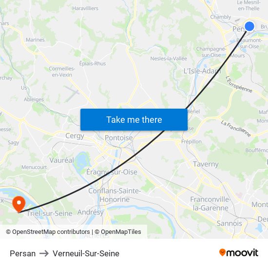 Persan to Verneuil-Sur-Seine map