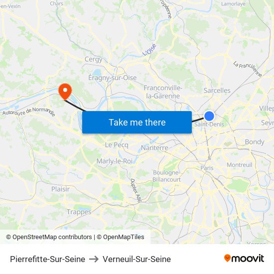 Pierrefitte-Sur-Seine to Verneuil-Sur-Seine map