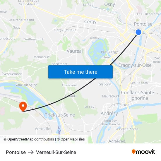 Pontoise to Verneuil-Sur-Seine map