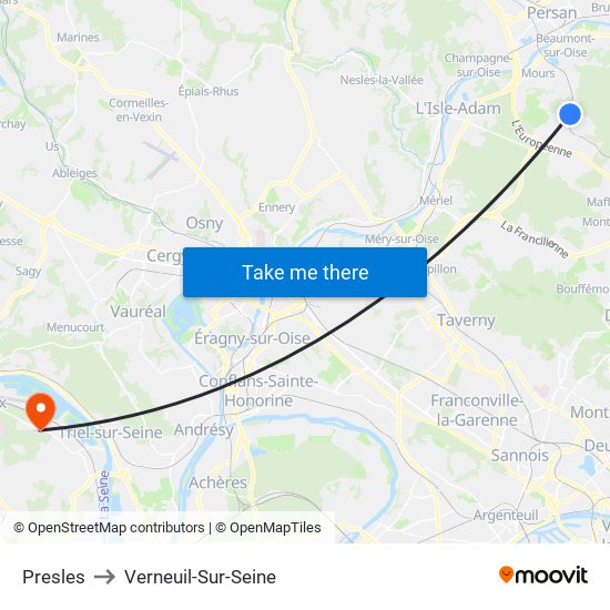 Presles to Verneuil-Sur-Seine map