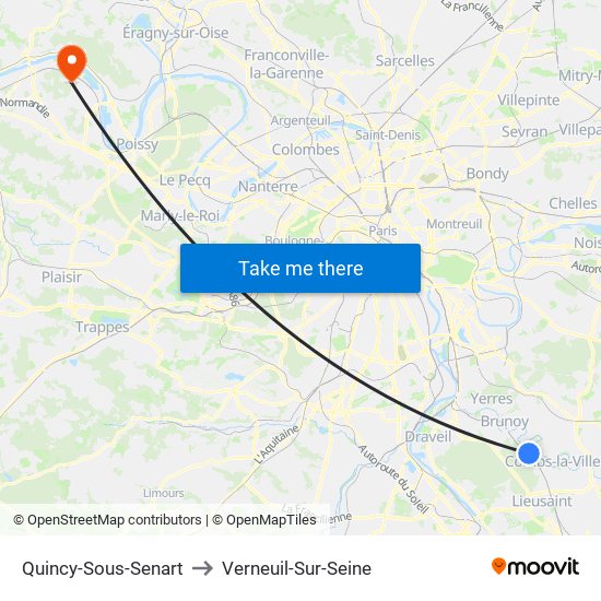 Quincy-Sous-Senart to Verneuil-Sur-Seine map