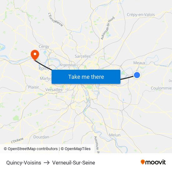 Quincy-Voisins to Verneuil-Sur-Seine map