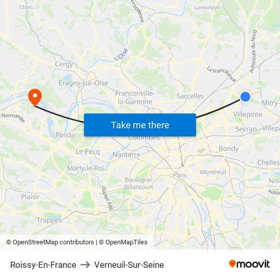 Roissy-En-France to Verneuil-Sur-Seine map