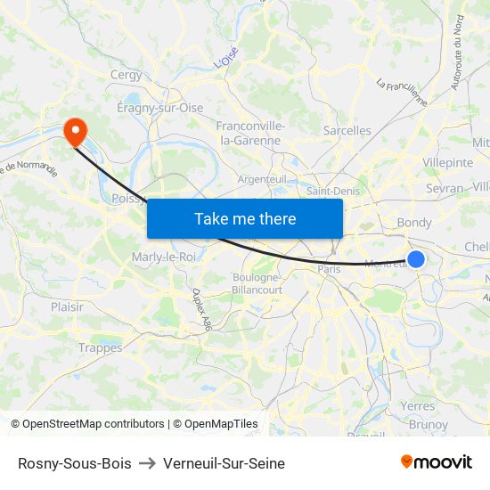 Rosny-Sous-Bois to Verneuil-Sur-Seine map