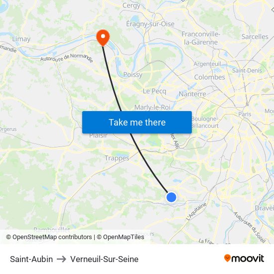 Saint-Aubin to Verneuil-Sur-Seine map