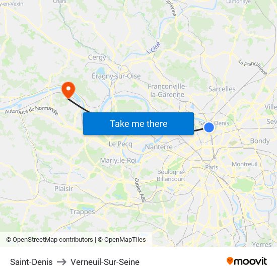 Saint-Denis to Verneuil-Sur-Seine map