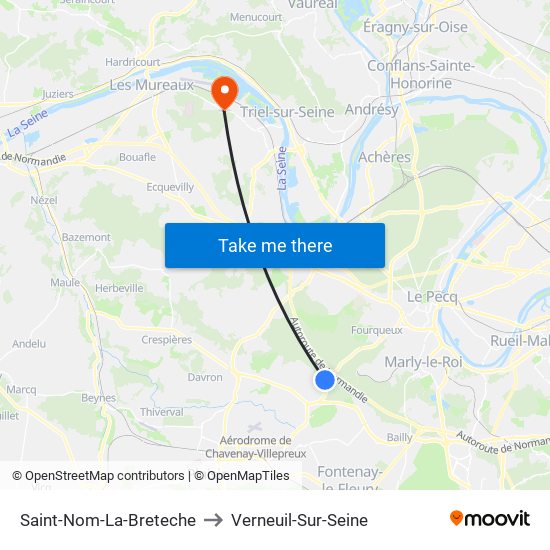 Saint-Nom-La-Breteche to Verneuil-Sur-Seine map