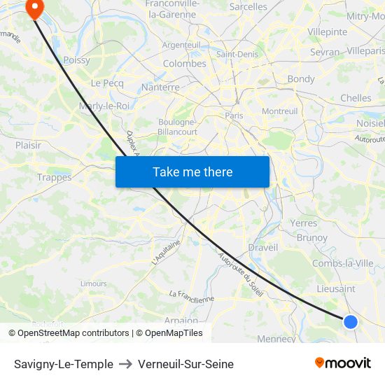 Savigny-Le-Temple to Verneuil-Sur-Seine map