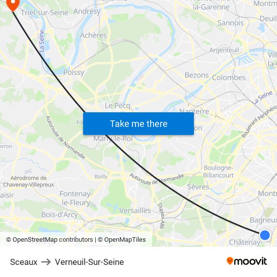 Sceaux to Verneuil-Sur-Seine map