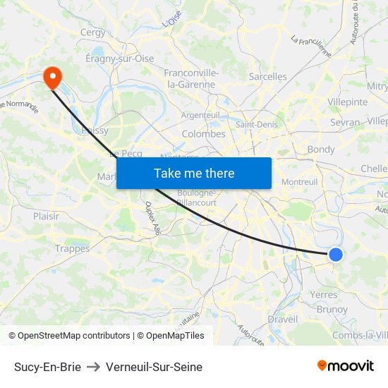Sucy-En-Brie to Verneuil-Sur-Seine map