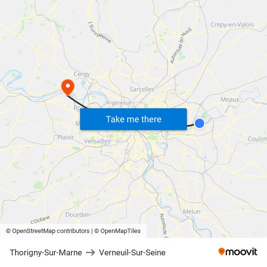 Thorigny-Sur-Marne to Verneuil-Sur-Seine map