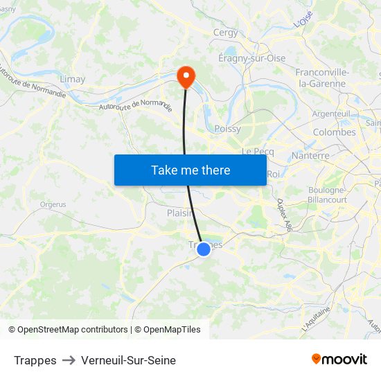 Trappes to Verneuil-Sur-Seine map