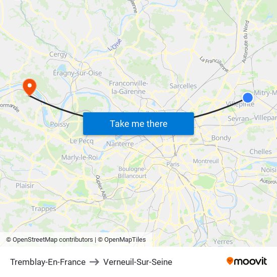 Tremblay-En-France to Verneuil-Sur-Seine map