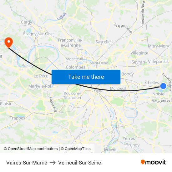 Vaires-Sur-Marne to Verneuil-Sur-Seine map