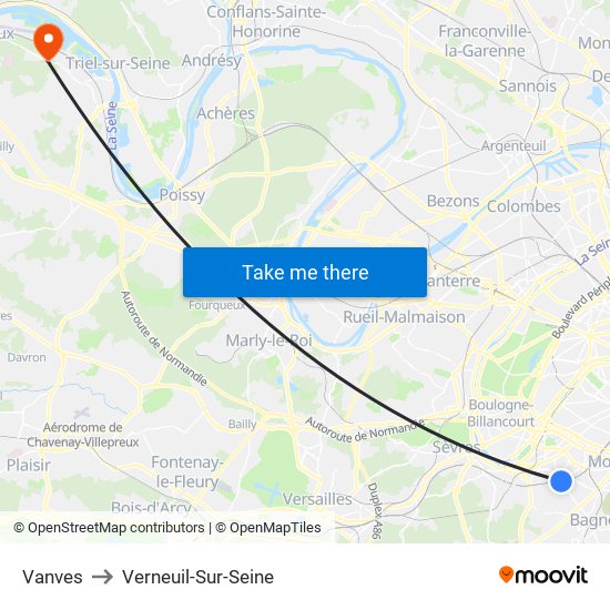 Vanves to Verneuil-Sur-Seine map