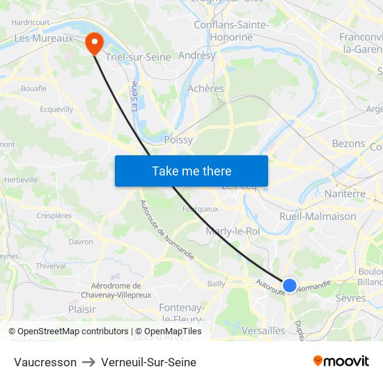 Vaucresson to Verneuil-Sur-Seine map
