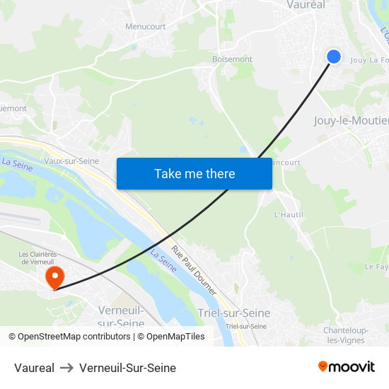 Vaureal to Verneuil-Sur-Seine map