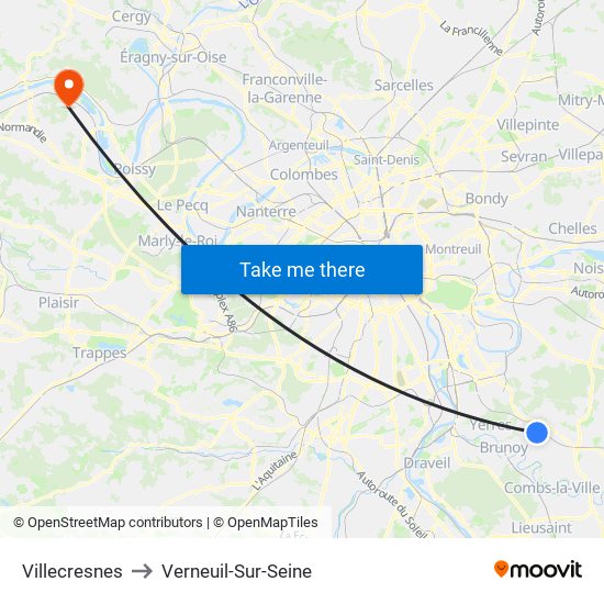 Villecresnes to Verneuil-Sur-Seine map