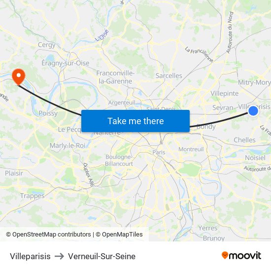 Villeparisis to Verneuil-Sur-Seine map