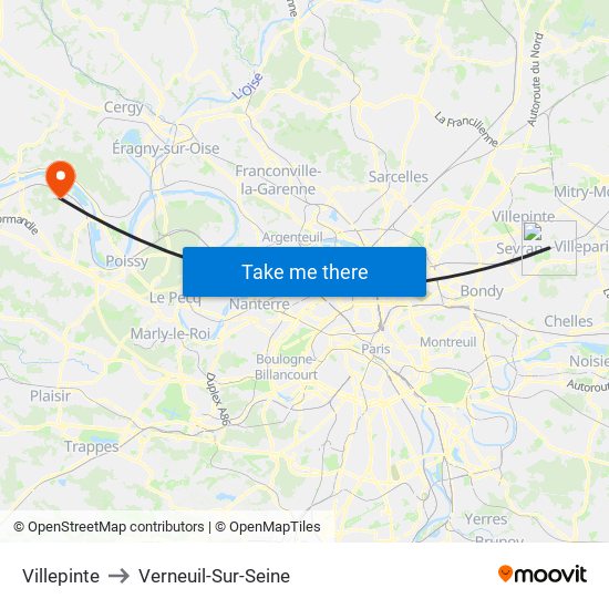 Villepinte to Verneuil-Sur-Seine map