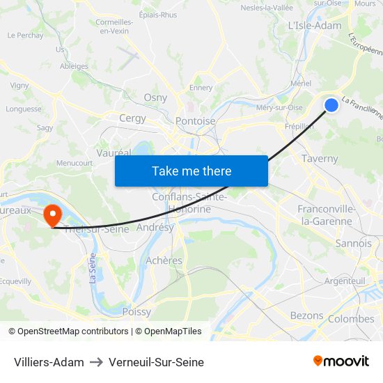 Villiers-Adam to Verneuil-Sur-Seine map
