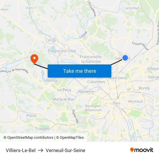 Villiers-Le-Bel to Verneuil-Sur-Seine map