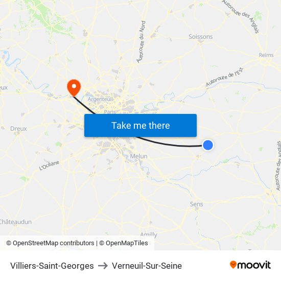 Villiers-Saint-Georges to Verneuil-Sur-Seine map