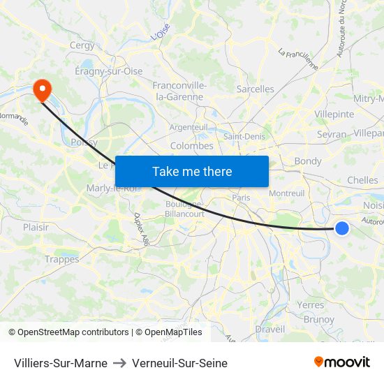Villiers-Sur-Marne to Verneuil-Sur-Seine map