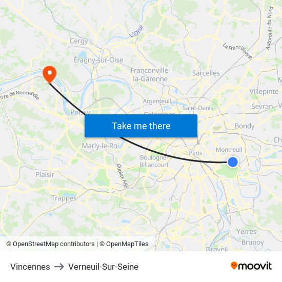 Vincennes to Verneuil-Sur-Seine map