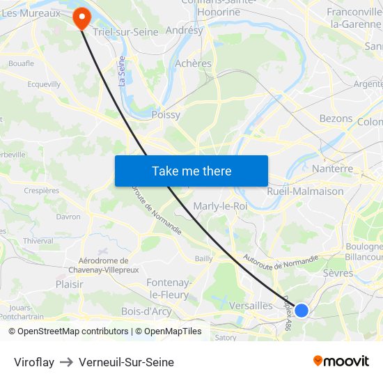 Viroflay to Verneuil-Sur-Seine map