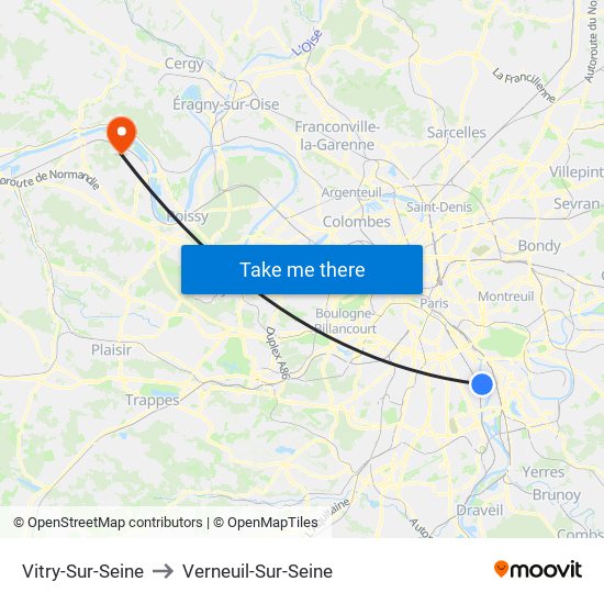 Vitry-Sur-Seine to Verneuil-Sur-Seine map