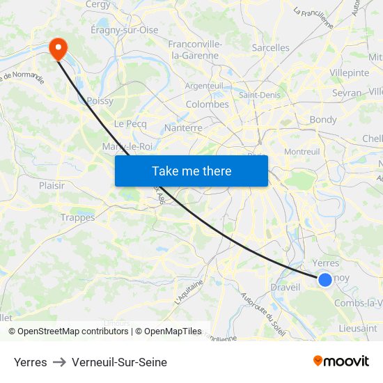 Yerres to Verneuil-Sur-Seine map