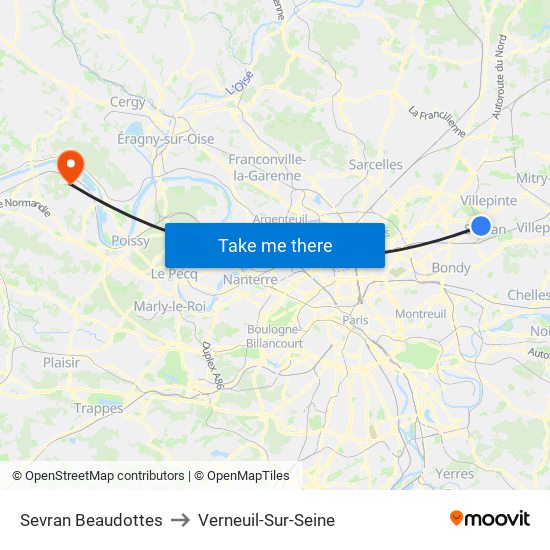 Sevran Beaudottes to Verneuil-Sur-Seine map